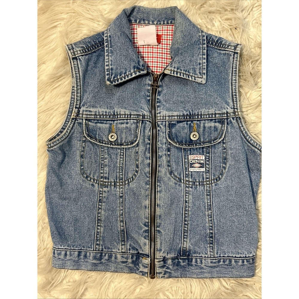 Esprit 90's Y2K Denim Sleeveless Vest Zip Up Jacket Light‎ Wash Layer  Vintage
